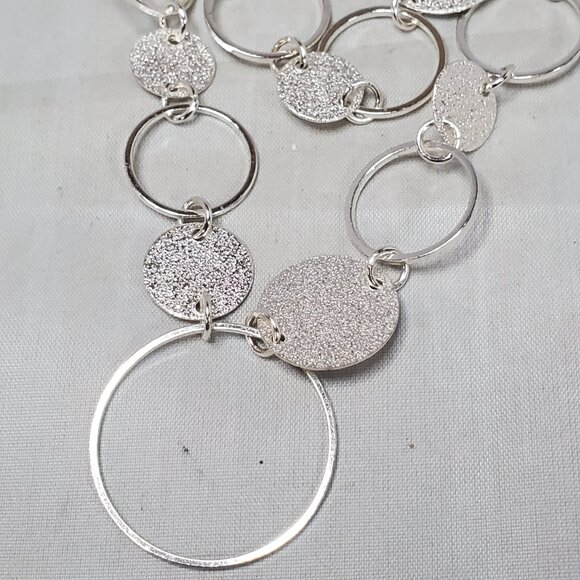 Vetta Silver Textured Disc & Open Link Necklace - Picture 4 of 6